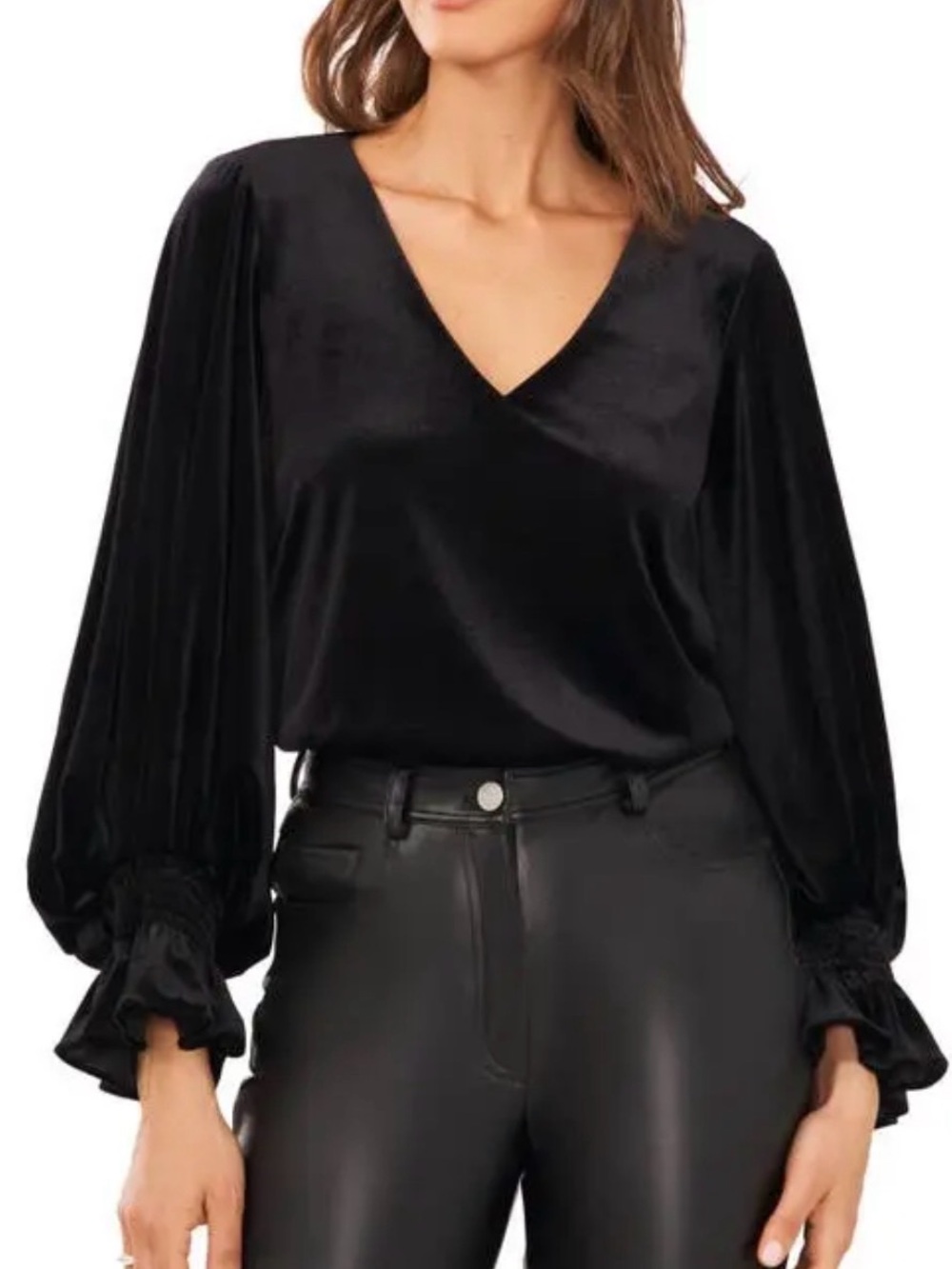 NWT Nordstrom Halogen Velvet Blouse. Black, Size XL (see below) - Picture 2 of 6